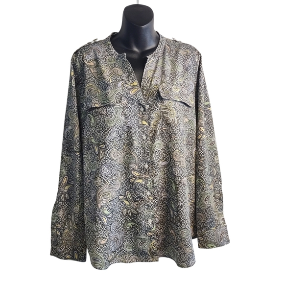Calvin Klein Tops - Calvin Klein Women's Multicolor Paisley Print Button Up Shirt Top Blouse Sz L